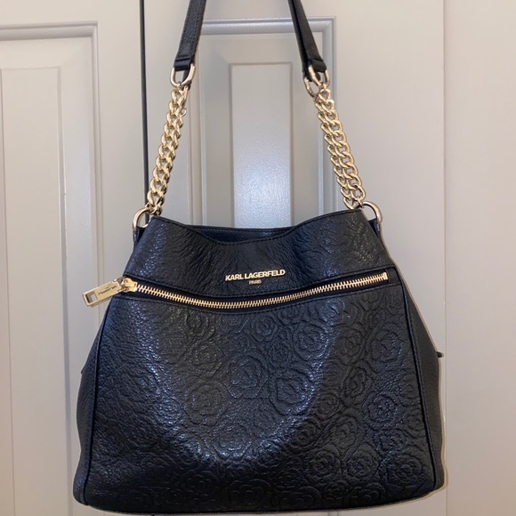 Karl Lagerfeld Paris Flow Embossed Black Medium Sized Purse - Picture 1 of 12